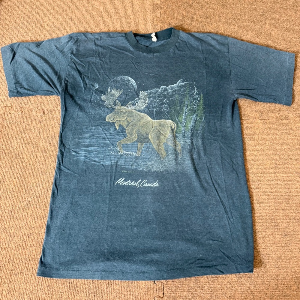 Vintage Montreal Canada Moose Graphic T-Shirt Mens xl Charcoal Grey Souvenir Tee
